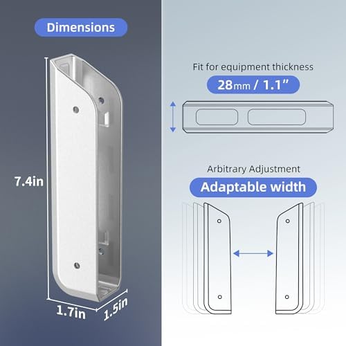 ELETIUO Wall & Under Desk Laptop Mount Holder–Adhesive & Screw in,1.02"/ 26 mm,Anti-Scratch Pads,Universal for MacBooks,Surface,Keyboards,Tablets,Switch &More,Matte Silver
