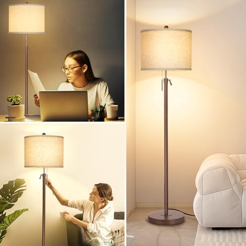 Qingmiao 55-67" Adjustable Floor Lamp, Anti-tip Base, 3Way Bulb, Pull Chain