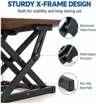 Standing Desk Converter, Adjustable Dual Monitor Riser, Walnut