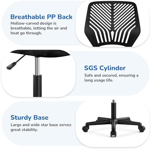 Yaheetech Small Desk Chair, Armless Adjustable Swivel Seat, Black