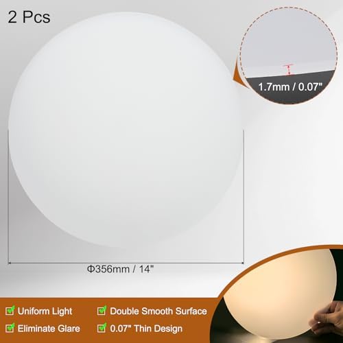 PATIKIL 14" Diameter Lampshade Diffuser, 2 Pcs 1.7mm Thick Round Diffuser Sheet for Drum Lampshades, Pendants Light, DIY Light Shield, Translucent White