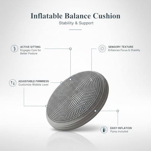 Inflatable Balance Disc Cushion, 13.4 Inch PVC Wobble Seat for Stability Training, Active Sitting Support for Office Chair or Home Gym Workouts