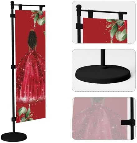 Red Roses Floral Brown Princess Dress Deluxe Desk Flag Set, 12 x 4 Inch Miniature Table Flag with 14" Pole & Stand Base