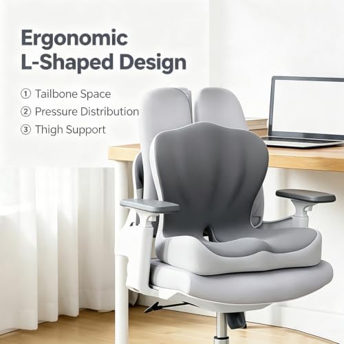 Celnva Orthopedic Seat Cushion – L-Shaped Lumbar Support Memory Foam Comfort for Long Sitting, Ergonomic Support for Office Chair, Wheelchair, Car & Travel (Upgraded Black-Gray)