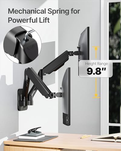 monTEK Dual Monitor Wall Mount, Full Motion Spring Arm for 17-32" Screen