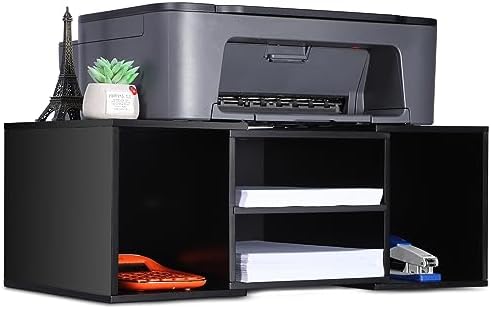 EMERIT Large Printer Stand, Adjustable Printer Table with Storage, 2-Tier Printer Riser Desktop Paper Organizer Shelf for Home Office, 23'' x 12.3'' x 8.7'' (Black)