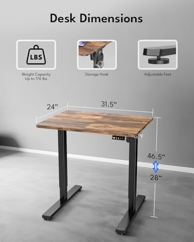 Small Electric Standing Desk, Gaming Desk, 31.5 Inch, Rustic Brown