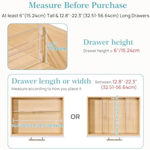 Vtopmart 6" Tall Upgrade Drawer Dividers, 12.8"-22.3" Expandable, 4 Pack