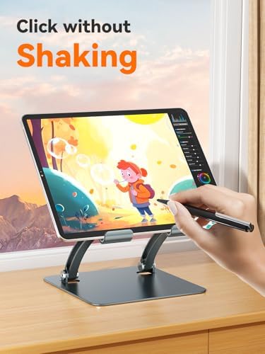 tounee Tablet Holder Stand, Dual Rod Adjustable Aluminum Desktop Stand, Compatible with 4.7-16.9" iPads, Surface Tablets, Portable Monitors, Kindle & More (Gray)