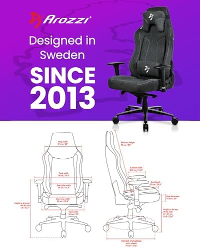 Arozzi Vernazza Soft Fabric Durable Upholstery Ergonomic Office and Gaming Chair with High-Level Features Like 3D Armrests and a Pro Mechanism Along with Soft Neck & Lumbar Support Pillows-Dark Grey