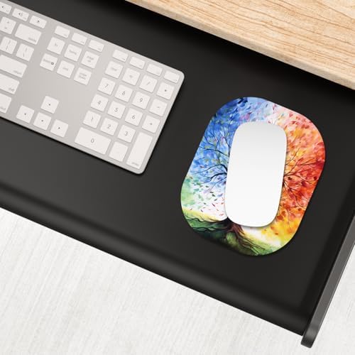 Small Mouse Pad, 6 x 7 Inch, Oval Mini Mouse Pad with Non-Slip Rubber Base for Laptop Wireless Mouse Keyboard Tray Mousepad, Colorful Trees