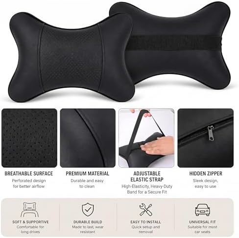 Car Pillow for Driving Seat Soft Leather Headrest Neck Support 2PCS