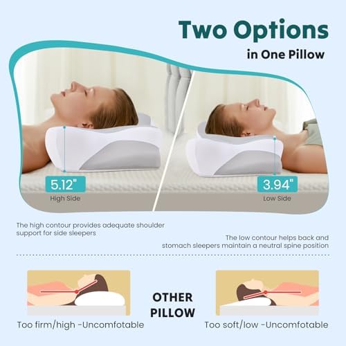 Sweetcrispy Cervical Neck Pillow for Neck Pain Relief, Ergonomic Contour Memory Foam Pillow for Side Back & Stomach Sleepers with Cooling Breathable Cover