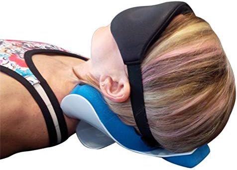 Neck and Shoulder Relaxer - Chiropractic Support Pillow and Cervical Traction Device for Spine Alignment, Pain Relief, Relaxation and Stretching (Blue and White)