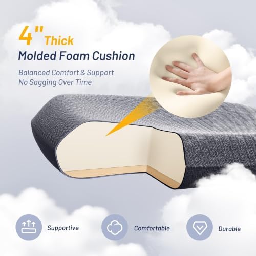 Office Desk Chair for Long Hours & Back Pain Relief – 4“ Thick Molded Foam Cushion, Enhanced Lumbar Support, Padded Flip-up Armrests, Ideal for Office or Study, Dark Gray