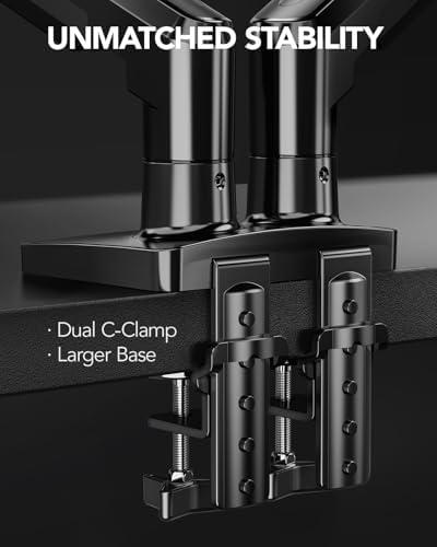 HUANUO Dual Monitor Stand, Fully Adjustable Gaming Monitor Desk Mount for 13–27″ Computer Screens, Full Motion VESA 75x75/100x100 with C-Clamp & Grommet Base, Each Arm Holds 4.4 to 19.8 lbs
