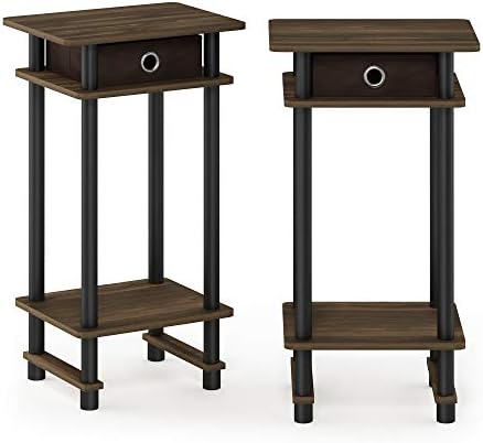 Furinno Turn-N-Tube Toolless Set of 2 Side Table, 3-Tier, Brown Walnut