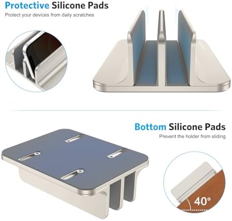 OMOTON Dual Vertical Desk Laptop Stand Holder, Fits MacBook Air, Starlight