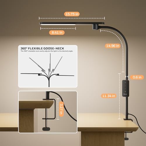 Honeywell HJ2 Clip On LED Desk Lamp with Clamp, Adjustable Reading Light
