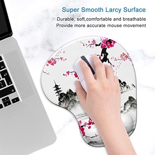 ITNRSIIET Ergonomic Mouse Pad with Gel Wrist Support Wrist Rest Smooth Surface Non-Slip PU Base Comfortable Office Supplies Pain Relief, 9.5 x 8 inches, Sakura