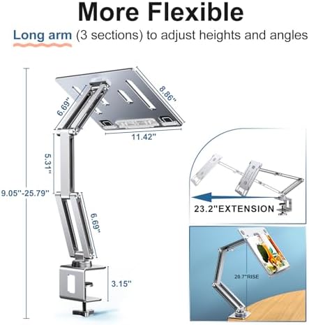 Laptop Stand Desk Mount, Aluminum Adjustable Laptop Arm with Tray