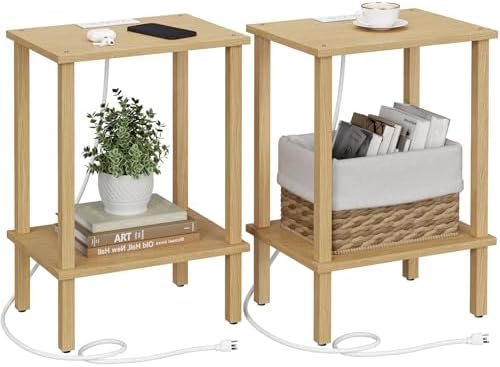 TUTOTAK End Table with Charging Station, Side Table Set of 2, Nightstand