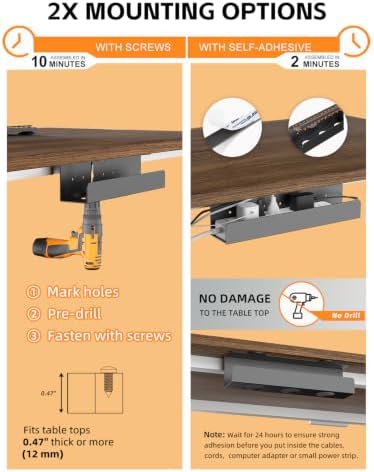 Bracwiser Under Desk Cable Management Tray, 16 inch Metal Cable Management Under Desk, Cable Tray Holder with Wire Management, Cord Organizer, Wire Tamer for Office and Home, Black, S74