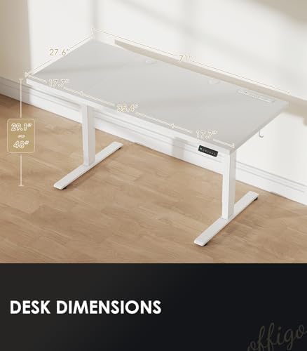 OffiGo 71 Inch Executive Electric Standing Desk Height Adjustable, White
