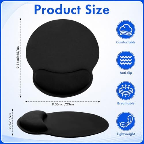 Sabary 12 Pack Ergonomic Mouse Pad with Wrist Rest Gel Memory Foam Nonslip Base Comfortable Computer Mouse Pad for Computer Office Gaming Pain Relief Wrist Support (9.8 x 9 Inches Black)