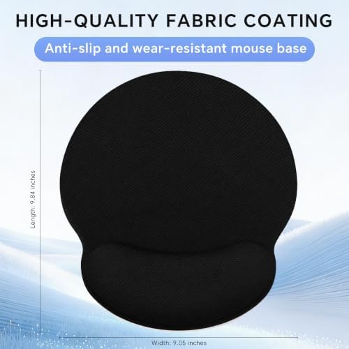 Ergonomic Mouse Pad with Wrist Rest, Contoured Fit Relieves Wrist Pressure, Smooth Lycra Surface for Free Gliding, Non-Slip PU Base, Soft Elastic Support Mouse Mat for Home Office (Black)
