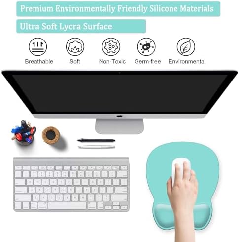 Mouse Pad with Support, Ergonomic Mouse Pad with Gel Wrist Rest Support Middle Concave Design, Comfortable Mousepad with Non-Slip PU Base for Home Office Working Studying (09 Cyan)