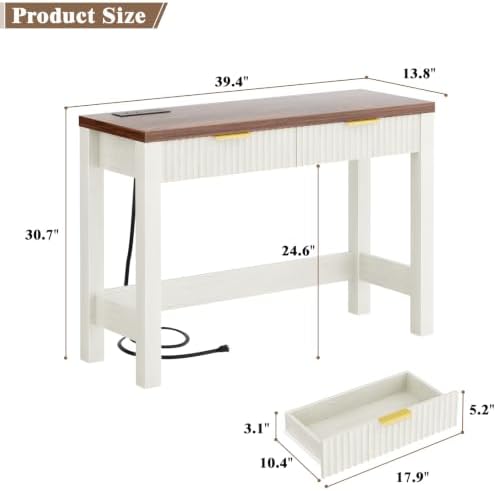 Cyclysio 39" Console Table with Charging Station & 2 Fluted Drawers