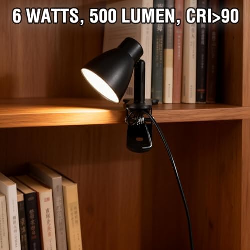 CRI 90+ Clip on Reading Lamp, Clip on Light for Bed headboard/Desk/Bunk/Table/Shelf, Bedside Reading Light with 3 Color Temperature Options, 10 Dimmable Brightness Levels (6W/2Packs)