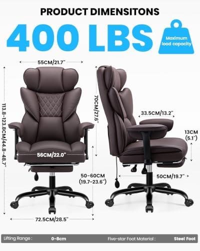 Office Chair, Big and Tall Executive Chair with Adjustable Lumbar Support