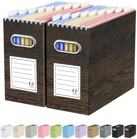 Oterri Portable Collapsible Cardboard File Box with Handle for Letter-Size