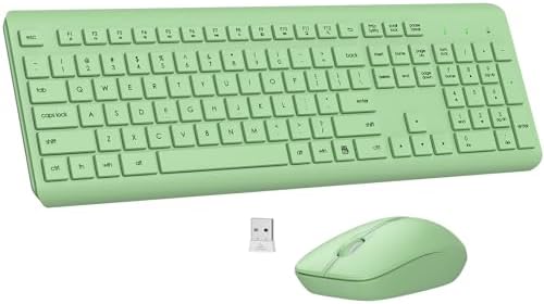 Wireless Keyboard and Mouse Combo, Full-Size Silent Ergonomic Keyboard and Optical Mouse, Long Battery Life, 2.4G Lag-Free Mice Keyboard for Mac, Laptop, PC, Windows(Avocado Green)