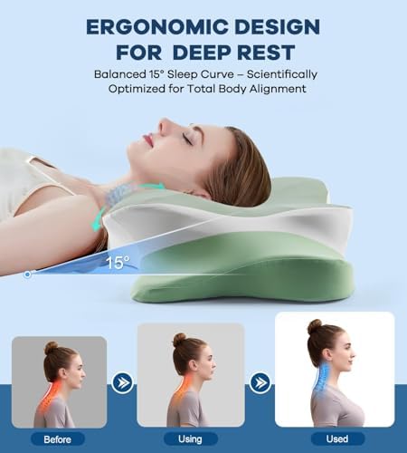 DONAMA Cervical Pillow for Neck and Shoulder Pain Relief, Cooling Contour Memory Foam Pillow, Dual-Height Ergonomic Neck Support Pillow for Side Back Stomach Sleepers with Removable Pillowcase