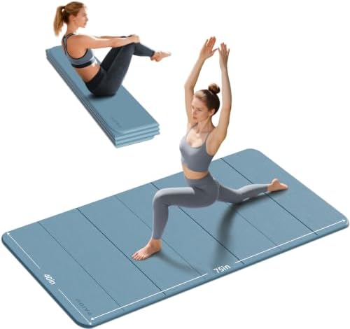 PAIDU Foldable Yoga Mat 10MM Thick 75‘’x40‘“ Quick Fold Easy Storage