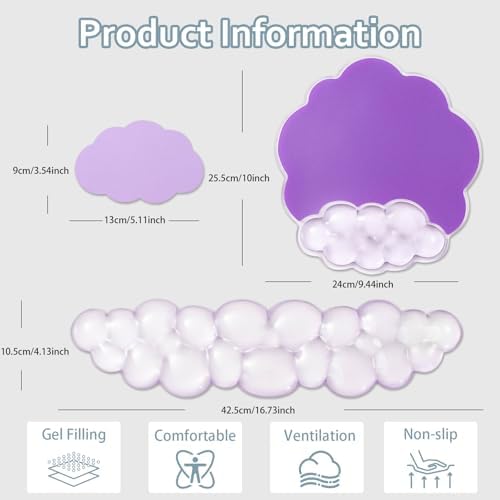 3 in 1 Cloud Keyboard Wrist Rest, Ergonomic Gel Wrist Support Pad for Desk