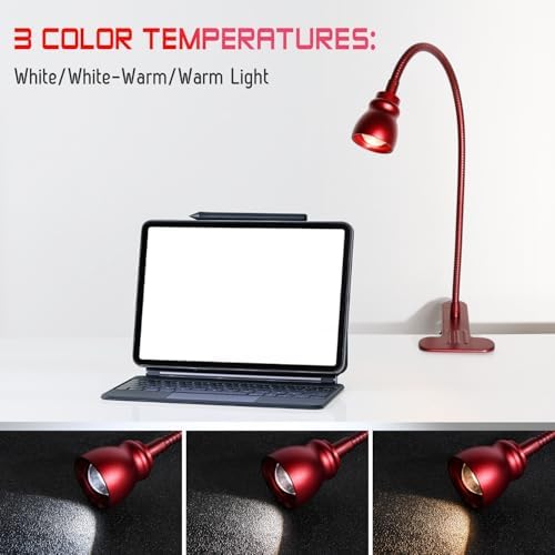 Zoomable Clip on Light, Clamp Reading Light for Dorm Bed Headboard, Dimmable Spotlight with 3 Color Temperature Options, 10 Dimmable Brightness Levels, Adjustable Beam Angle (Red)