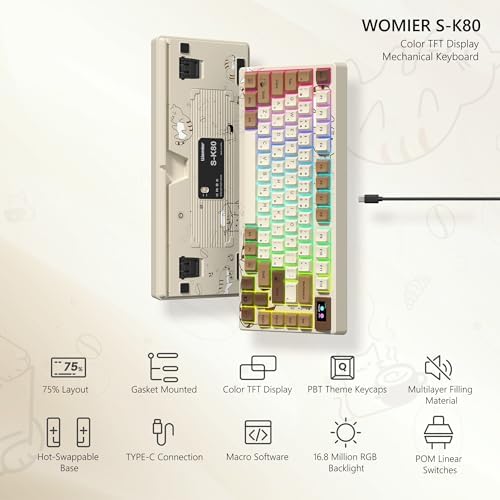 Womier SK80 Retro 75% Keyboard with Color Multimedia Display Gaming Keyboard