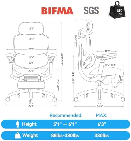 SIHOO Doro C300 Pro V2 Ergonomic Office Chair with Footrest, 2 Packs, Grey