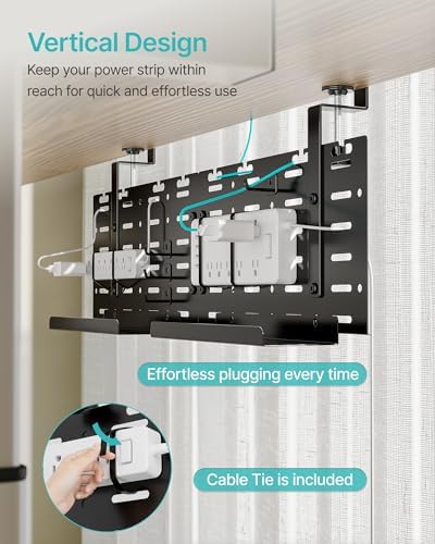 PEGZONE Under Desk Cable Management Tray, 30.2" No-Drill C-Clamp Pegboard