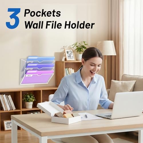 3-Tier Wall File Organizer, Hanging File Organizer, White