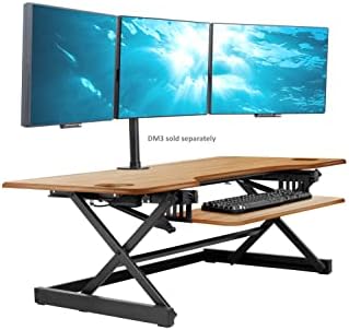 Rocelco 46" Large Height Adjustable Standing Desk Converter - Quick Sit Stand Up Triple Monitor Riser - Gas Spring Computer Workstation - Retractable Keyboard Tray - Teak Wood Grain (R DADRT-46)