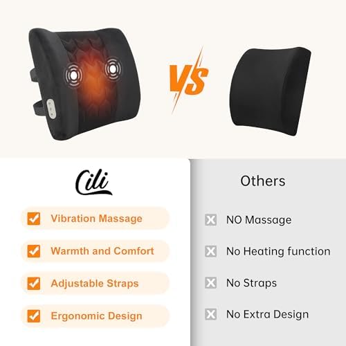 CILI Lumbar Support Pillow for Office Chair with Heat Vibration,Heated Back Support Pillow,Chair Massager for Back Pain Relief,Back Rest Cushion Pillow for Desk Sofa Home,Gifts for Women Men Mom Dad