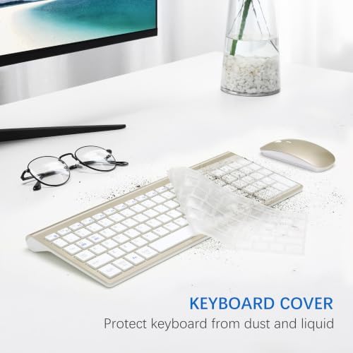 Wireless Keyboard and Mouse Ultra Slim Combo with Dual System - Gold White