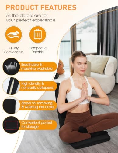 Adjustable Floor Chair with Back Support Foldable Meditation Chair, Black