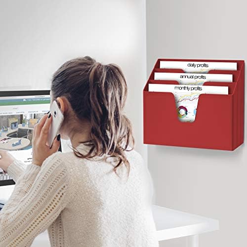 Acrimet Horizontal Triple File Folder Organizer Sorter, Letter Size, Red