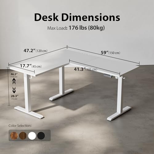 Agilestic L Shaped Electric Standing Desk Adjustable Height, 59 Inch, White